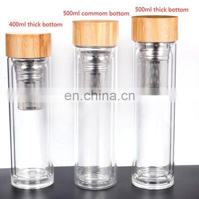 Tea Fruit Infuser Crystal Water Bottle Double Wall High Borosilicate Glass Drinking Travel Cup Bamboo Lid With Custom Logo photo-4