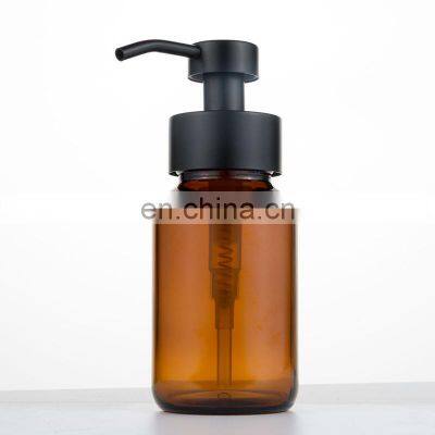 LongAn 250Ml  Small Amber Plastic Dispens Lotion Pump Liquid Soap Dispenser Airless Amber Glass Pump Bottle With Amber Gold Pump