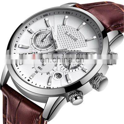 Lige 9866 New Sport Men Quartz Wristwatch Clock Waterproof Chrono Brand Leather Watches Men Wrist Luxury