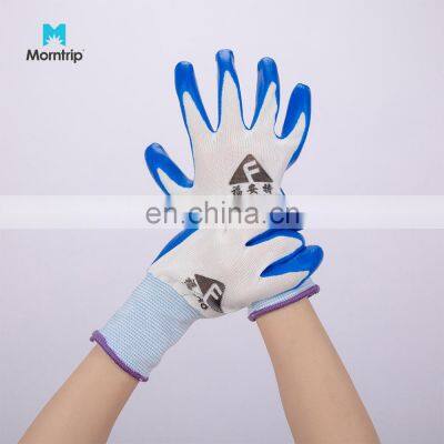 Oil Resistant EN388 13g Polyester Liner Blue Nitrile Rubber Coated Working Double Dipped Safety Gloves