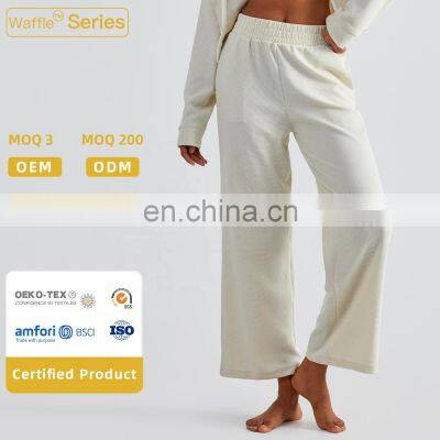 Newly Fall Waffle Adjustable Drawstring Joggers Pants High Waist Yoga Pants With Pockets