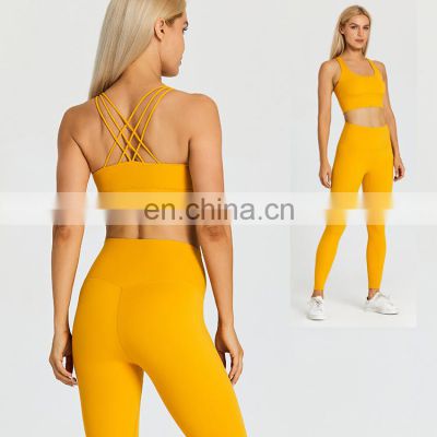 Factory Wholesale Athletic Clothing Ladies Gym Fitness Sports Workout Yoga Clothes Custom Women Active Wear 2 Pcs Yoga Suit Set