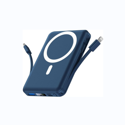 Built-in Dual Cables Battery Bank Power Supply Fast Charging Wireless Magnetic Power Bank 10000mah Led Display With Cable