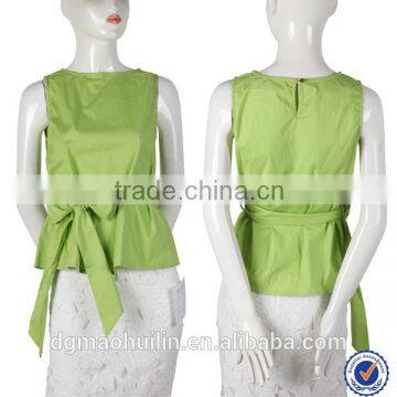 women tops clothing factory in china latest fashion top design green workwear top with bowtie