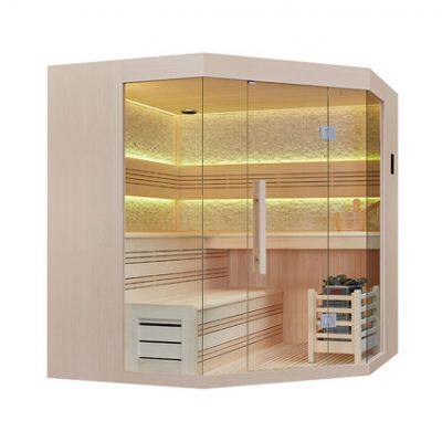 Customized Wooden Steam Sauna for Home Users With Tempered Glass Door and Cedar Sauna Interior With Far Infrared Heater.