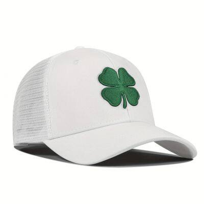 Wholesale Men Lady Baseball Caps-Embroidered Four-leaf Clover Pattern Adjustable Dad Hat for Outdoor Sports Casual Wear Father's Day Gifts