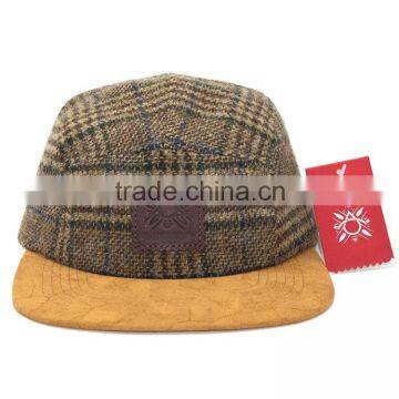 Custom Flat Brim Wool Tweed Fabric 5 Panel Cap photo-3