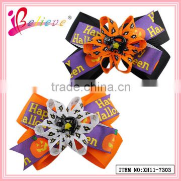 Halloween hair accessories wholesale colorful fabric halloween ribbon hair bow clip (XH11-7303-1)