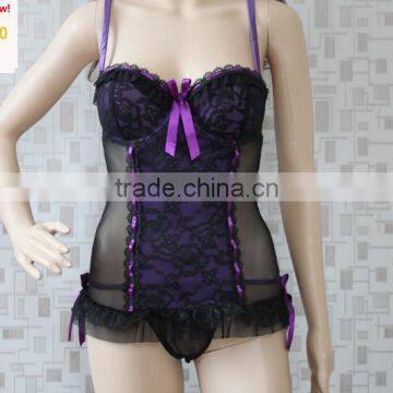 Wholesale Sexy Womens Underwire Lingerie Set Cool Lace Bra Underwear G-string Ladies Sleepwear Nightwear photo-2