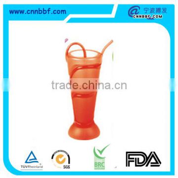 Custom Party suppluy cup with straw/Lumo Tumbler 500ml Blow Moulded Straight Straw Dayglo Orange