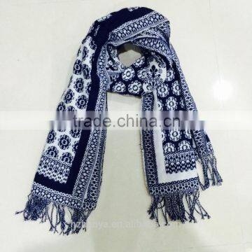 High quality jacquard flower pashmina scarf with tassel