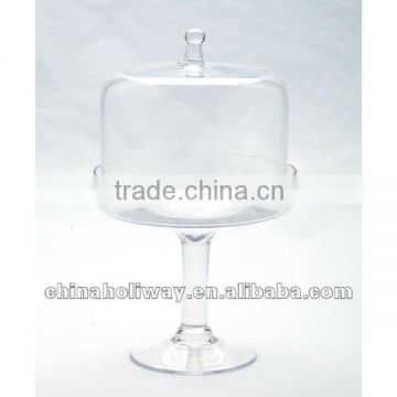 Small pedestal cake dome glass, clear bell jar glass