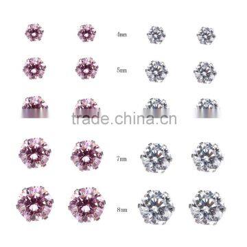 Fantasy Pink+Clear Color Cubic Zirconia 316L Hypoallergenic Stainless Steel Stud Earring Jewelry Earrings Set 10Pairs/Bag