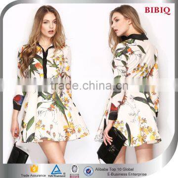 2015 Latest Long Sleeve Bird Printed Short Formal Dress Patterns