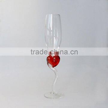 Leadfree wholesale Red heart shaped stem home decoration Champagne Flutes