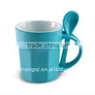 Blue Ceramic Mug with Spoon