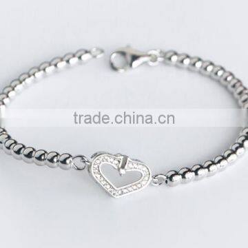 Wholesale Melone 925 Sterling Silver Bead Bracelet Jewelry Link With Rhinestone Heart Charm                        
                                                Quality Choice