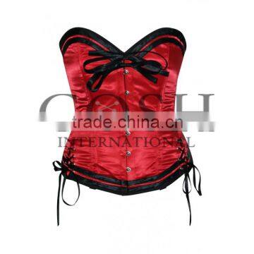 Overbust sailor steel boned corset in Red satin corset Ci-1123