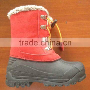 CS-16 Suede Leather Kids Snow Boots In Red Color Keep Warm In Winter