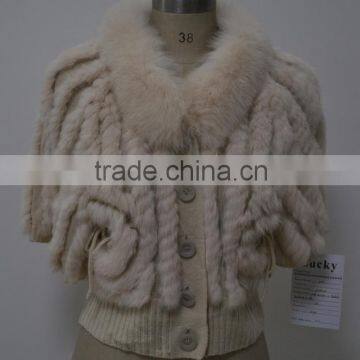 women fashion knitted real rabbit fur jacket LK16F021