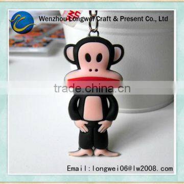 3d stuffed monkey custom soft pvc keychains/pvc rubber keychain