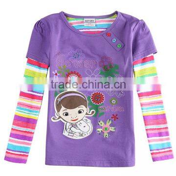 Novatx (F5943D) 2T-6T Purple spring/autumn long sleeve with lovely girl and flower colorful striped girl t-shirt