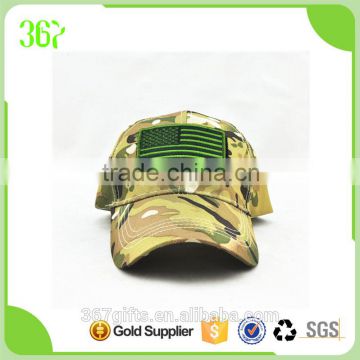 Six Panel Cotton Applique Camouflage Baseball Military Cap with Velcro Patch