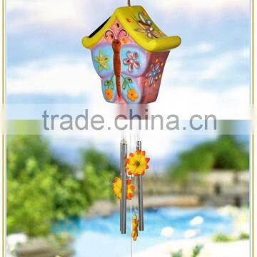 Ceramic House Shape Wind Chime With Solar Powered Led Lights Decorative photo-1