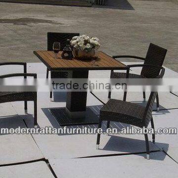 Wood Plastic Rattan Table Indoor and Outdoor Poly Chairs