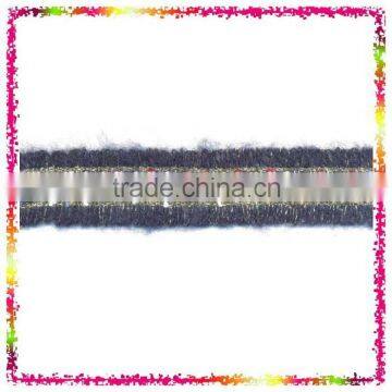 Navy Wool Gold Metallic Thread Colorful Eyelash Braided Trim