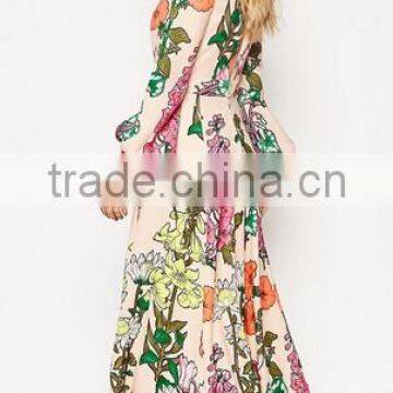Newest Design Dress Floral Dress Botanical Keyhole Kaftan Maxi Dress Long Sleeve photo-3