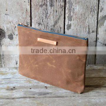 Custom Brown Cotton Waxed Canvas Zipper Pouch Quality Choice