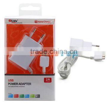 Factory Wholesale Lidu European Home Charger ,Euro USB Power Adapter WIth Micro B 3.0 USB Cable For Samsung Note 3 S5 With Box