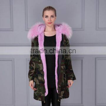 Custom high quality womens parka with fur trimmed hood