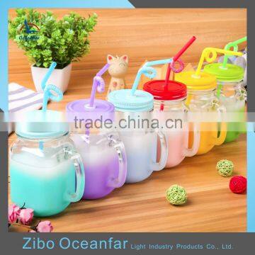 Best Sale Colorful Glass Mason Jar Wholesale 16oz Glass Mason Jars With Straw Lid