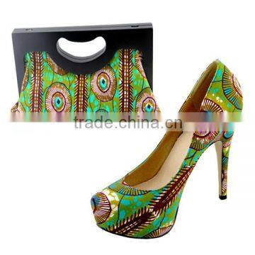 2014 African wax print shoes ankara shoes with matching bags /clutch on stock                        
                                                Quality Choice