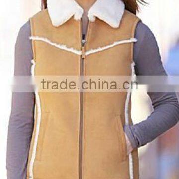 brown shearling leather vest for womens winter season