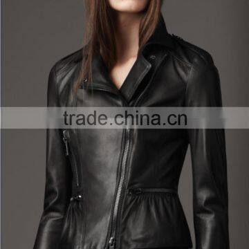 the latest design black pu leather jacket for woman for spring or autumn