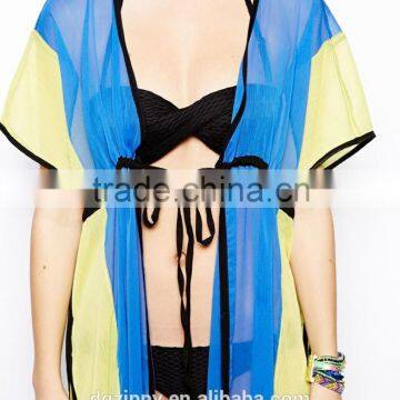 Self-tie Color Block Beach Kaftan Dress Long Chiffon Kaftan photo-4