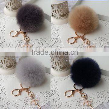 Rabbit Fur Keychain Fur Pom Pom Key Chain for Handbag Fur Ball photo-2