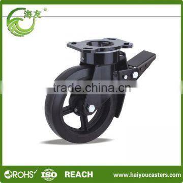 Braked Swivel Caster with Elastic Rubberr Wheels(Iron core)