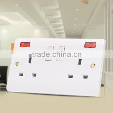 British double 13a socket with neon , double 3 pin socket ,switched socket supplier