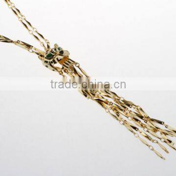Gold Leopard Charm Pendant Long Chain Necklace