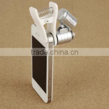 High quality 60X LED UV Illuminated Universal Mobile Phone Microscope , phone clip Magnifier , Mini LED UV Pocket Microscope