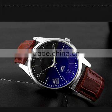 High Class Bule Dial Alloy Case Genuine Leather Band With Night View Men Fashion Watches photo-3