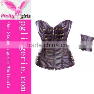 Factory new arrival Brown Sexy Leather Steampunk Corsets Overbust Gothic Corsets