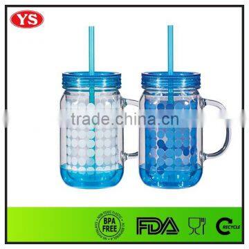 20oz Bpa Free Insulated Plastic Mason Jars Mug With Straw and Lid