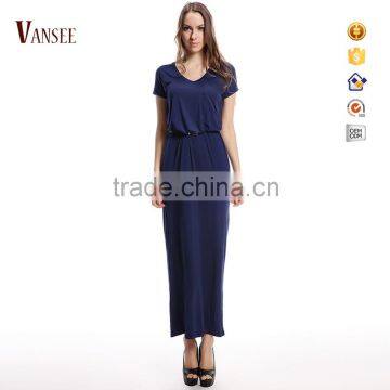 Plain style slim fit elegant shortsleeve long evening dress