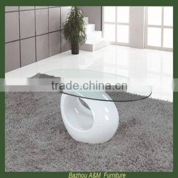 Modern Oval Tempered Glass Coffee Table with Ring Fiberglass Base New