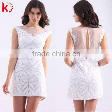 Most Newest Styles Sequins Sleeveless Cheap Sexy Knee Length Dress White Christmas Party Dress